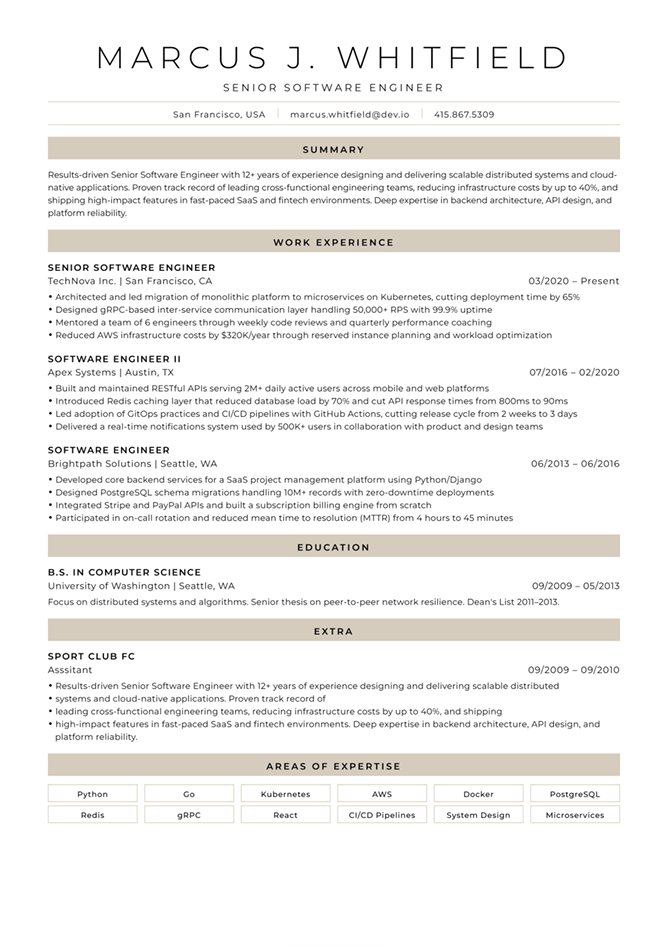 Resume preview using the centered layout