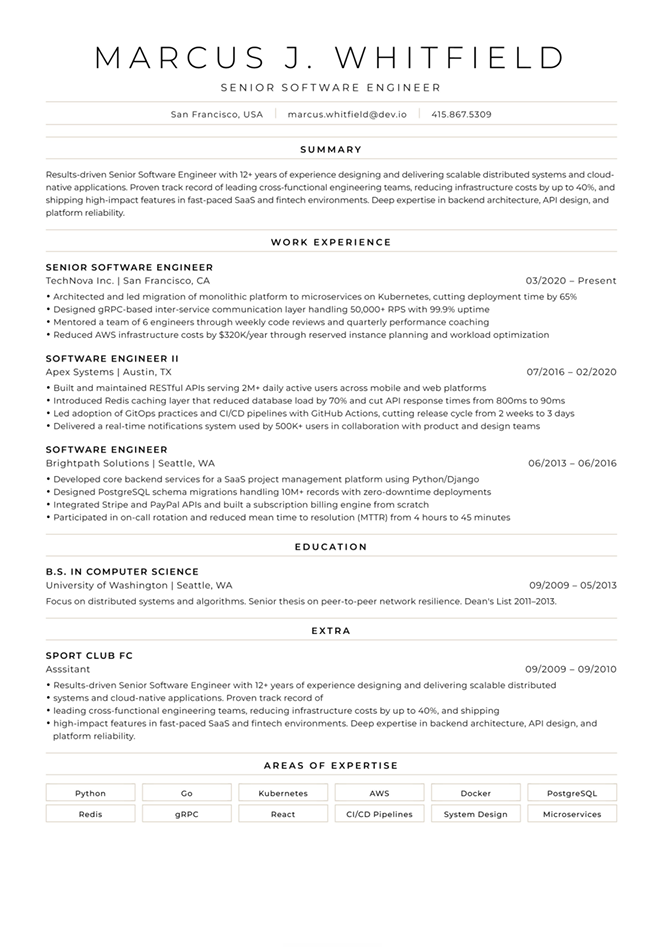 Resume in a white theme